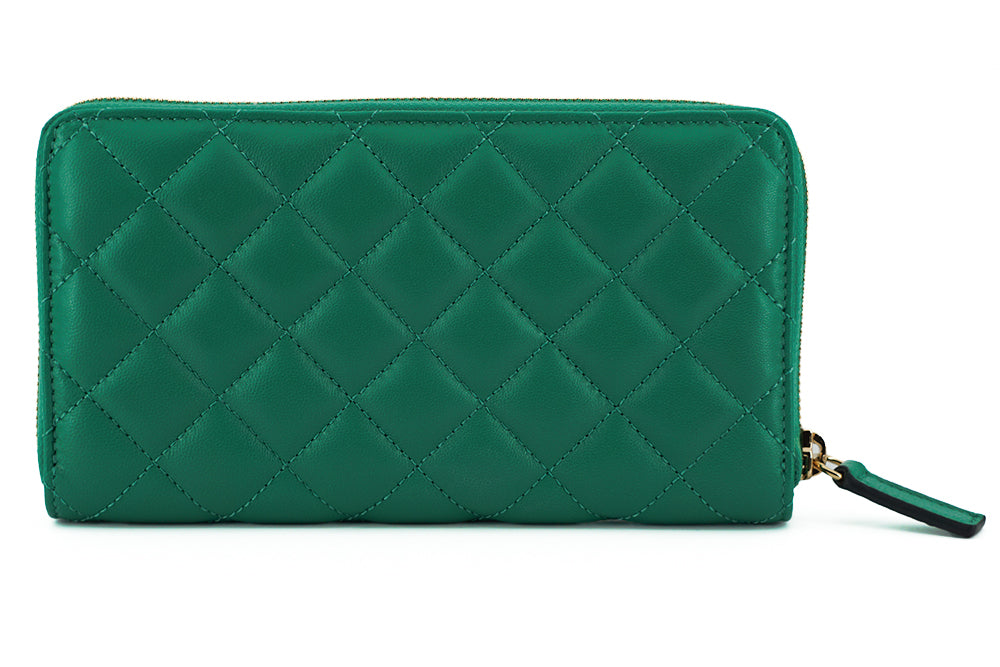Versace Green Leder langer Reißverschluss um Brieftasche