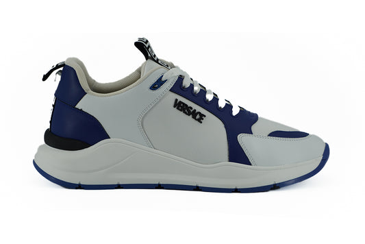 Versace Blue und weißes Kalb -Leder -Sneaker
