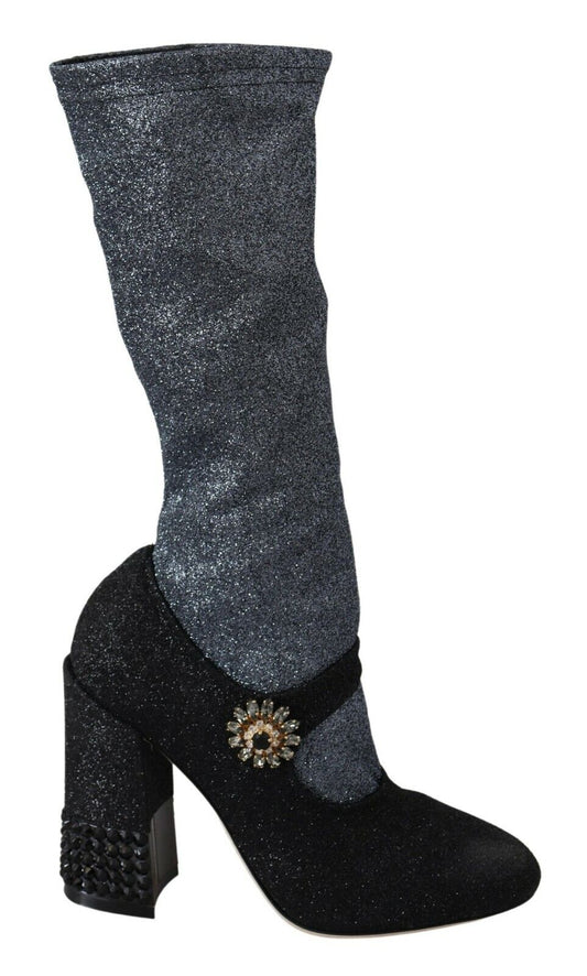 Dolce & Gabbana Black Crystal Mary Janes Booties Schuhe
