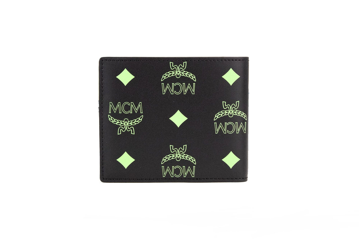 MCM kleiner schwarzer Sommergrün glattes Visetos Monogramm Logo Leder -Bifold -Brieftasche