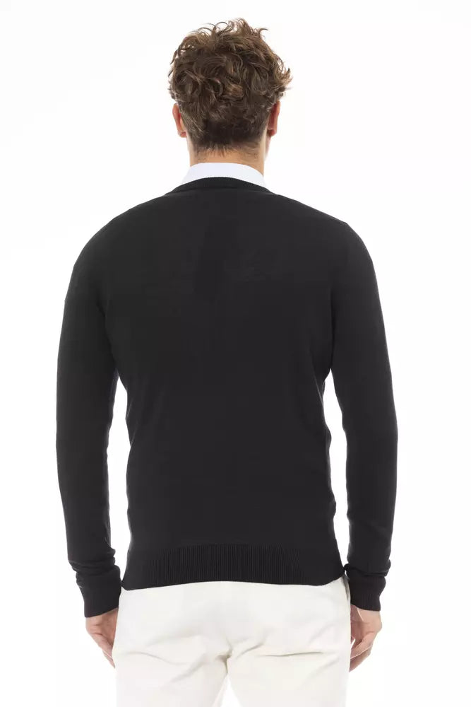 Baldinini Trend Elegant V-Neck Black Cashmere Blend Sweater