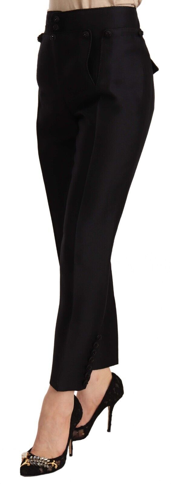 DSquared² Black Bouton Embelli Pantalon de taille haute recadré