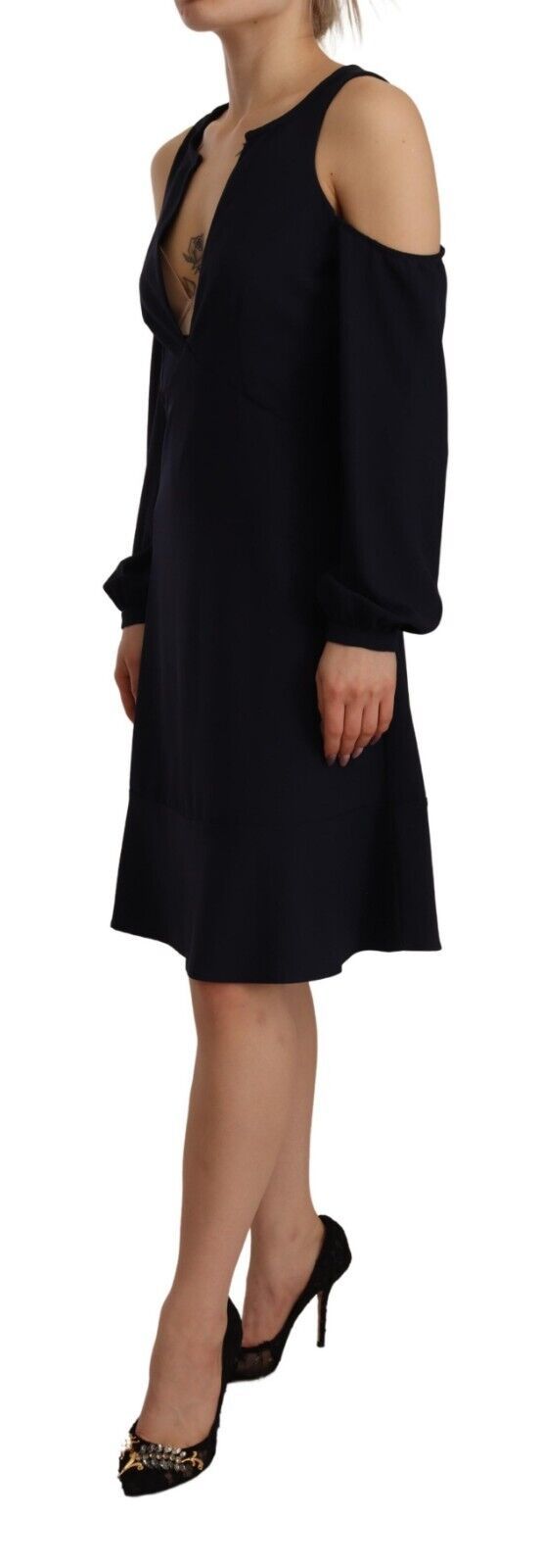 Twinset Black Long Sleeves Open Schulter A-Line-Kleid