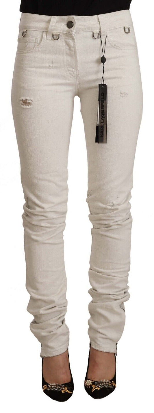 Karl Lagerfeld White Mid Taist Cotton Denim Slim Fit Jeans