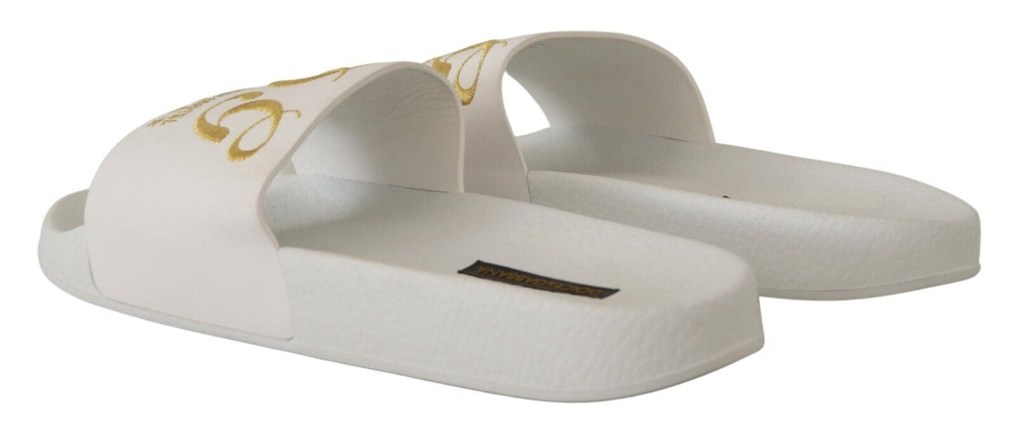 Dolce & Gabbana weißes Leder Luxus Hotel Slides Sandals Schuhe