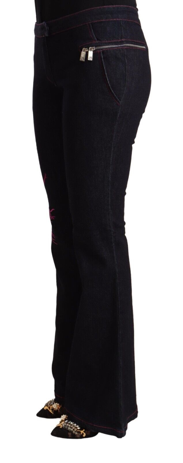 Exte schwarze Baumwolle mittlere Taille Baumwolle Flared Jeans