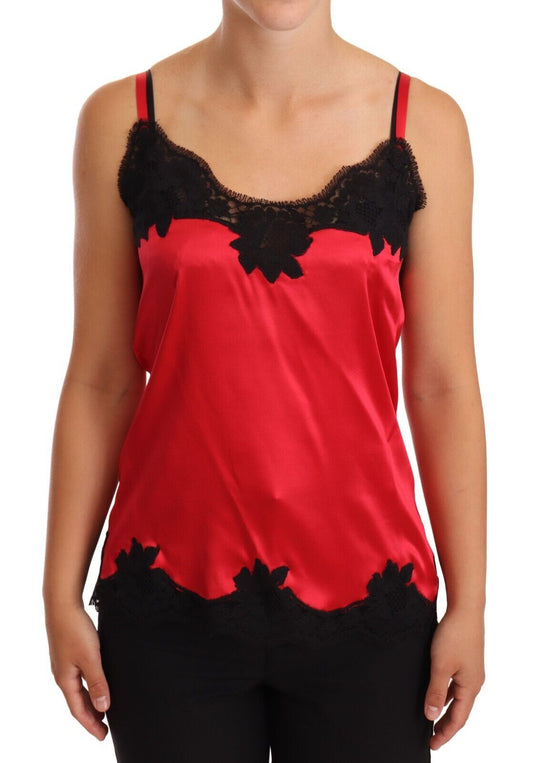 Dolce & Gabbana Red Floral Lace Silk Satin CamiSole Top