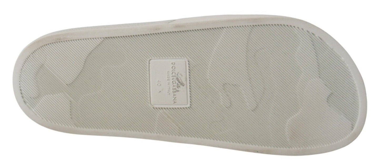 Dolce & Gabbana weißes Leder Luxus Hotel Slides Sandals Schuhe