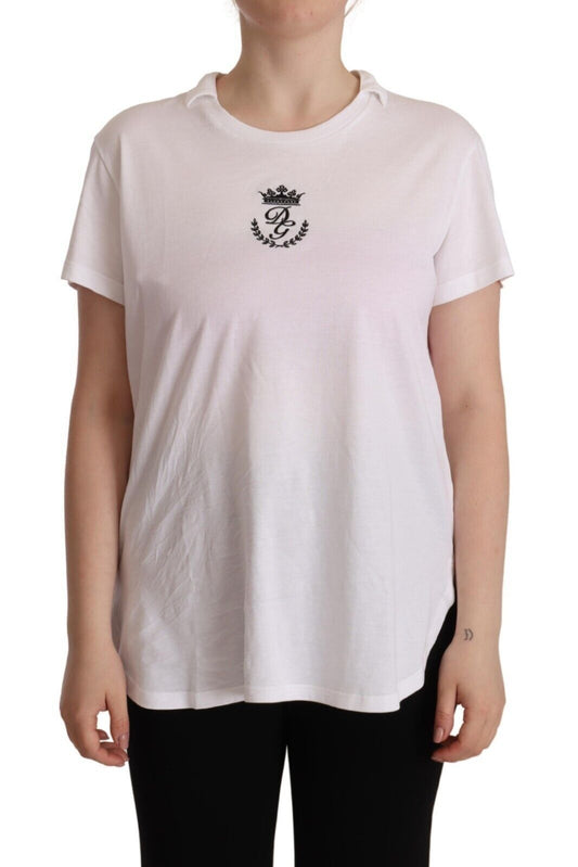 Dolce & Gabbana White DG Crown Print Cotton Cotone Collod Neck T-shirt