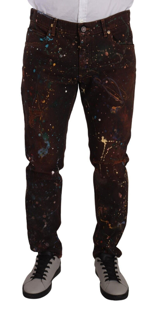 Dolce & Gabbana Brown Splash Farbe Baumwolle reguläre Jeans Jeans
