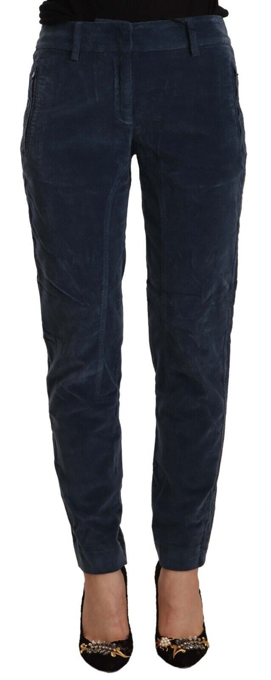 Peserico Blue Mid Taille Cotton Stretch Tapesed Hosen