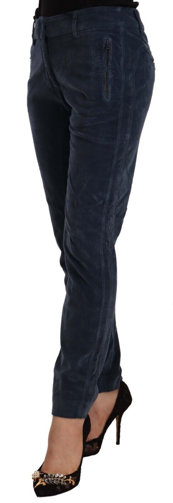 Pantalon effilé de coton à taille moyenne bleu pesérico