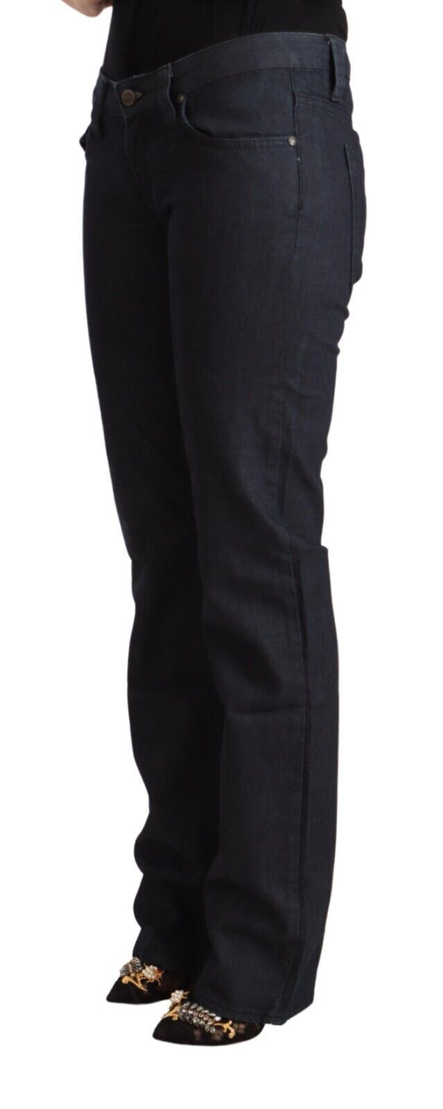 Exte dunkelblaue Baumwollstrecke niedrige Taille gerade Jeans Jeans