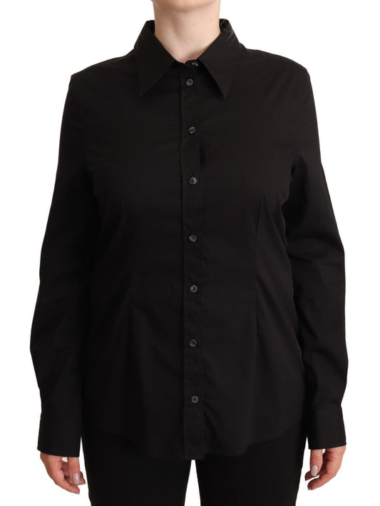 Dolce & Gabbana Black Cotton Cotone Colleo Long Shirt Top