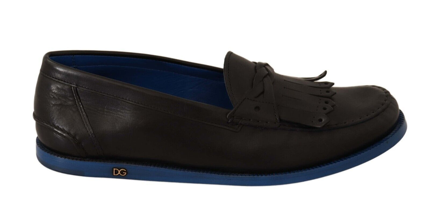 Dolce & Gabbana Black Leather Tasel Slip su mocassini scarpe