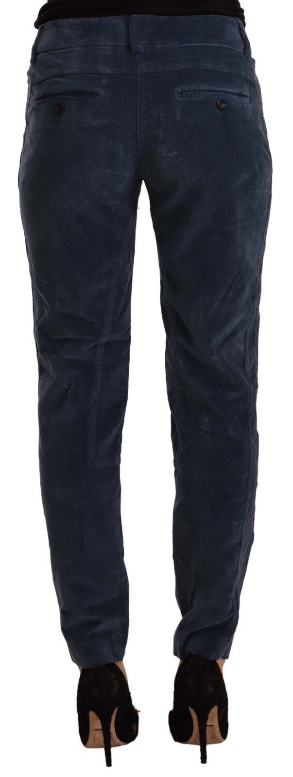 Pantalon effilé de coton à taille moyenne bleu pesérico