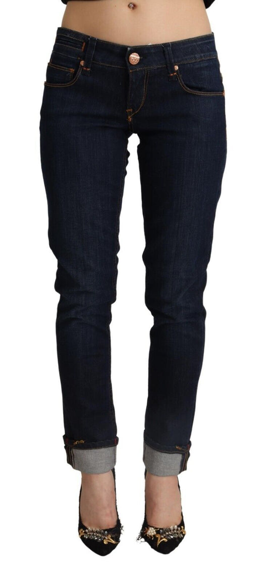 Acht Blue Cotton Low Taille Slim Fit Denim Frauenhosenhose Jeans
