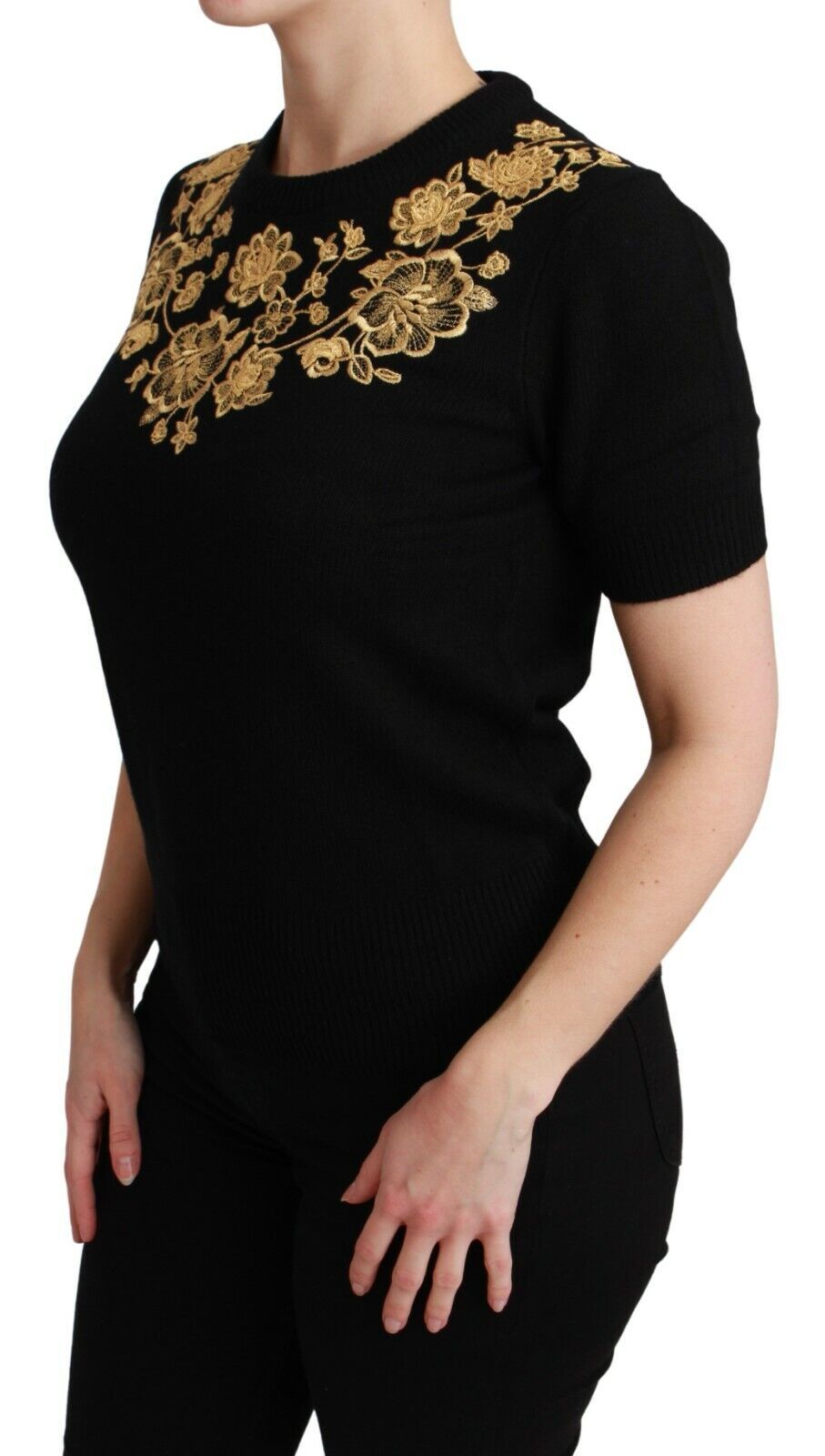 Dolce & Gabbana Black Cashmere Gold Floral Sighi
