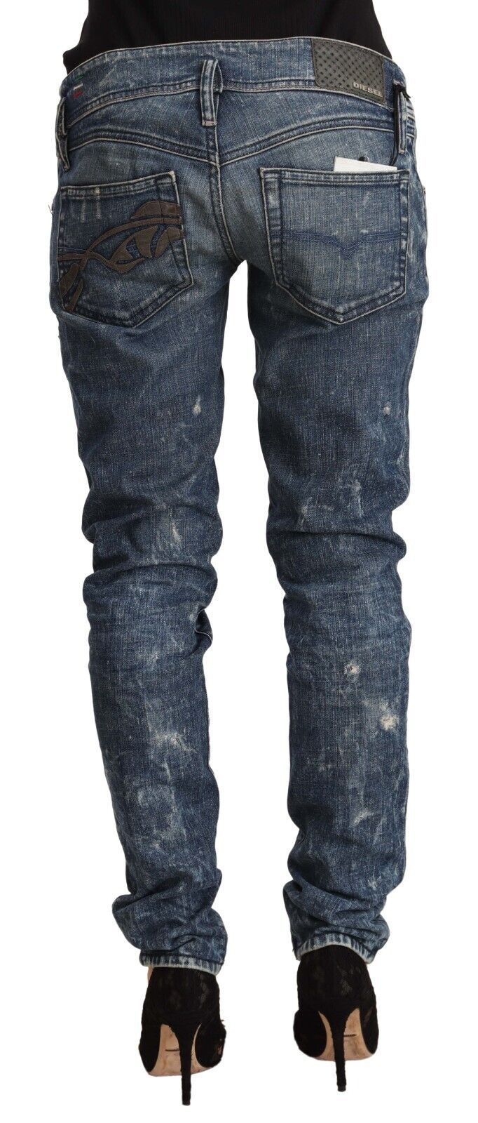 Jeans skinny in denim di cotone a bassa vita blu diesel