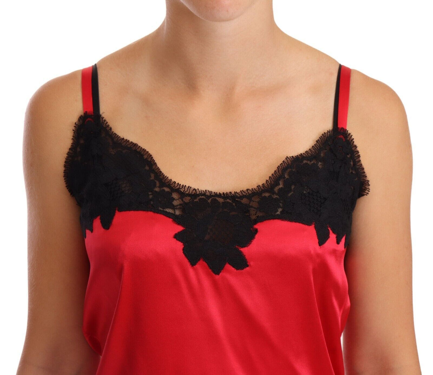 Dolce & Gabbana Red Floral Lace Silk Satin Camisole Lingerie Top