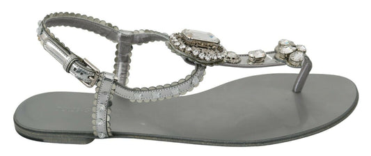 Dolce & Gabbana Silver Crystal Sandals Flip Flops Chaussures