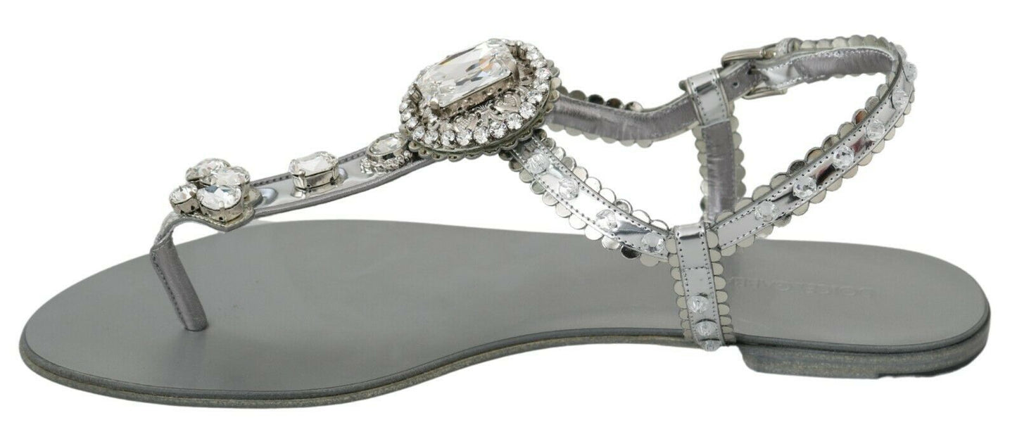 Dolce & Gabbana Silberkristall Sandalen Flip Flops Schuhe