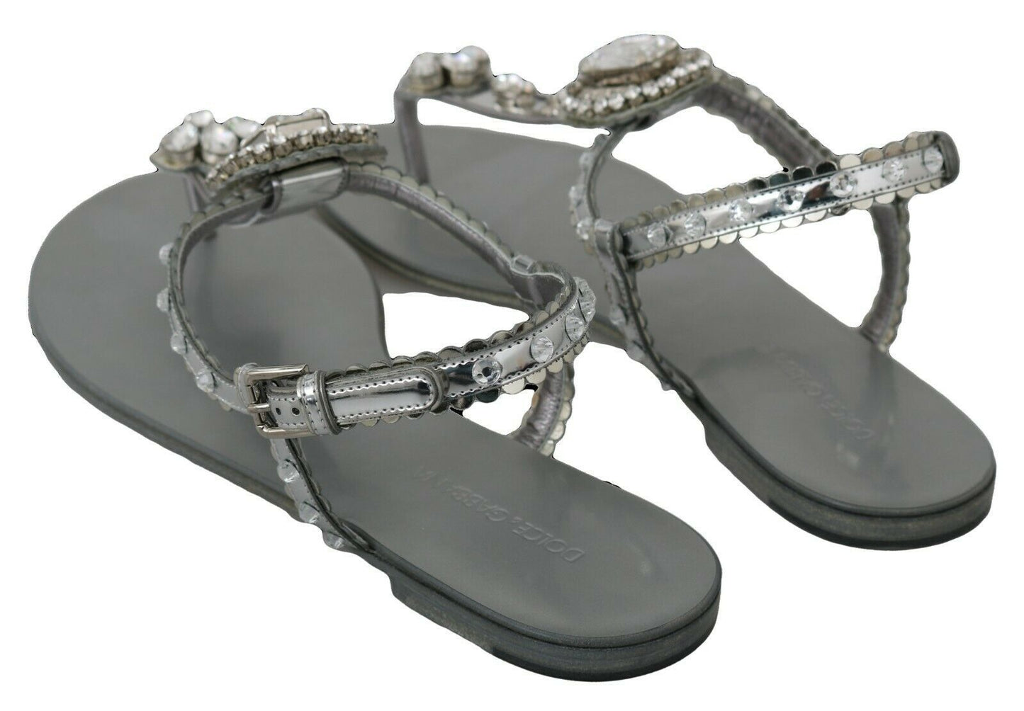 Dolce & Gabbana Silberkristall Sandalen Flip Flops Schuhe