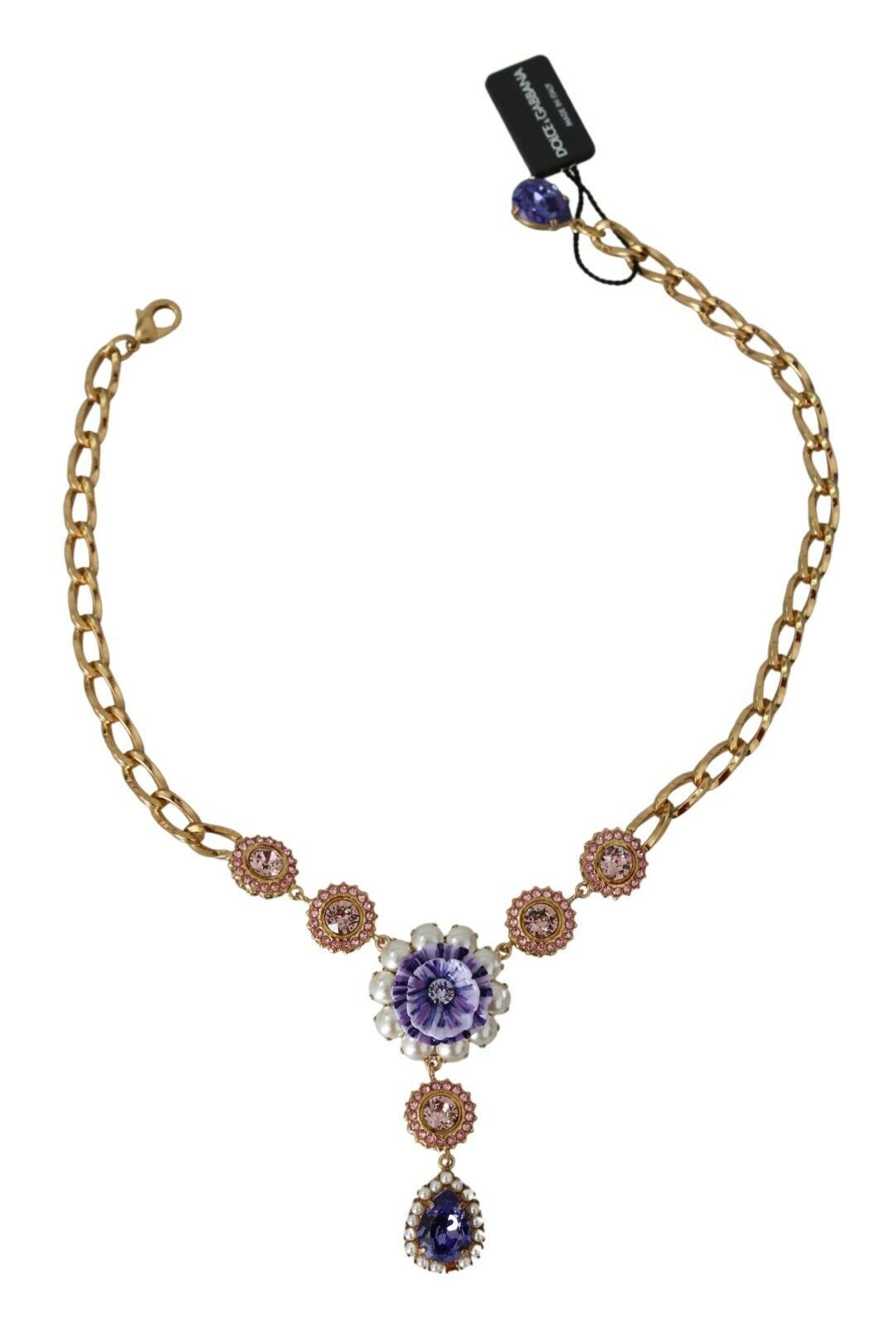 Dolce & Gabbana Pink Gold Messing Crystal Purple Pearl Anhänger