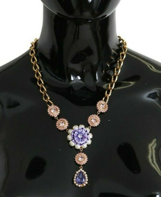 Pendenti di perla viola in ottone in ottone oro rosa Dolce & Gabbana