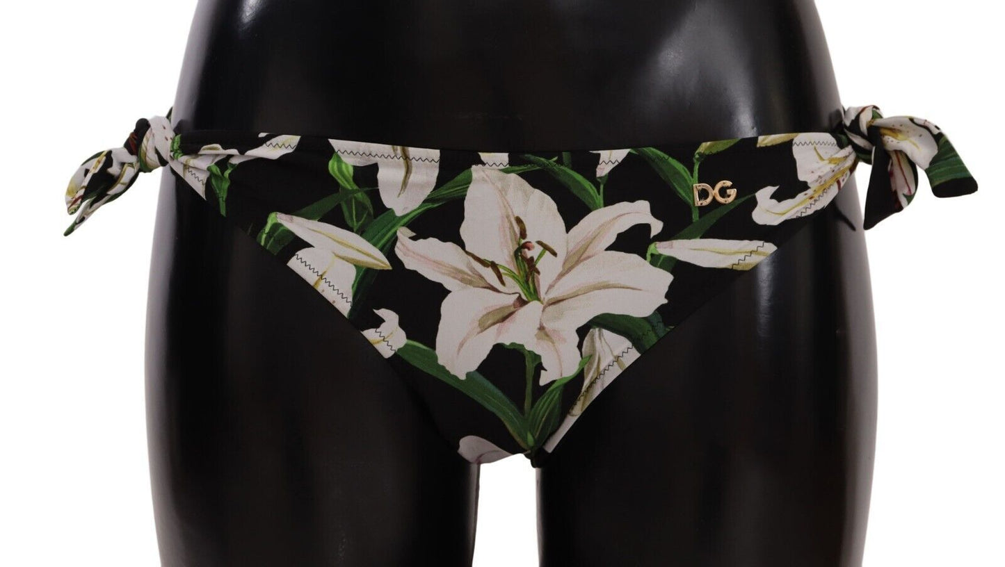 Dolce & Gabbana Bikini Bottom Black Lily Print Badeanzug Badebekleidung