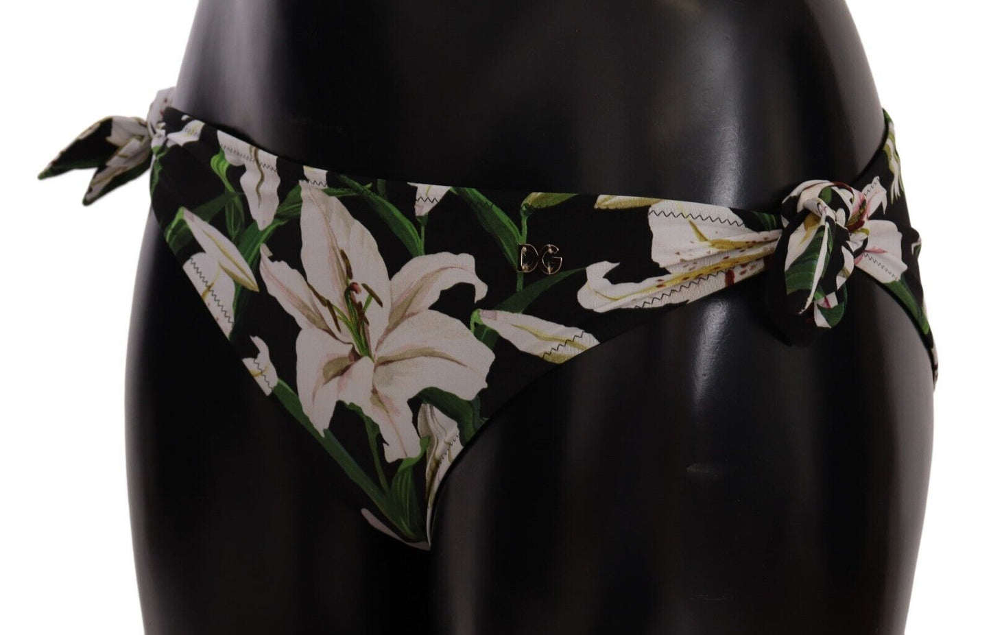 Dolce & Gabbana Bikini Bottom Black Lily Print Badeanzug Badebekleidung