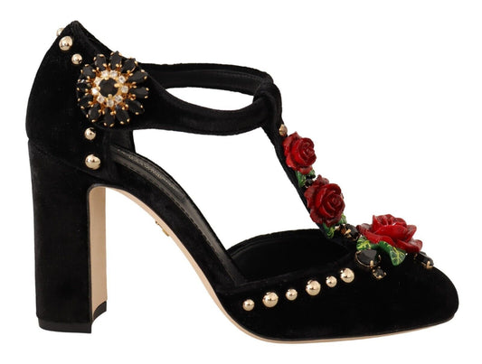 Dolce & Gabbana Black Mary Jane Pompe rose Crystals Scarpe