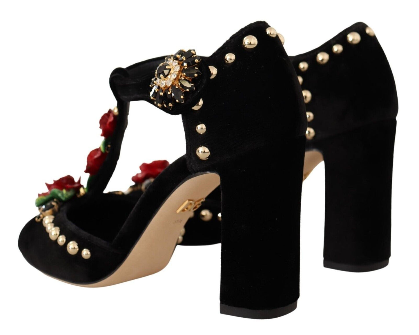 Dolce & Gabbana Black Mary Jane Pumps Roses Crystals Chaussures