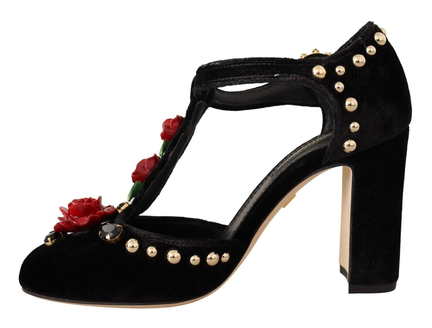 Dolce & Gabbana Black Mary Jane Pumps Roses Crystals Chaussures