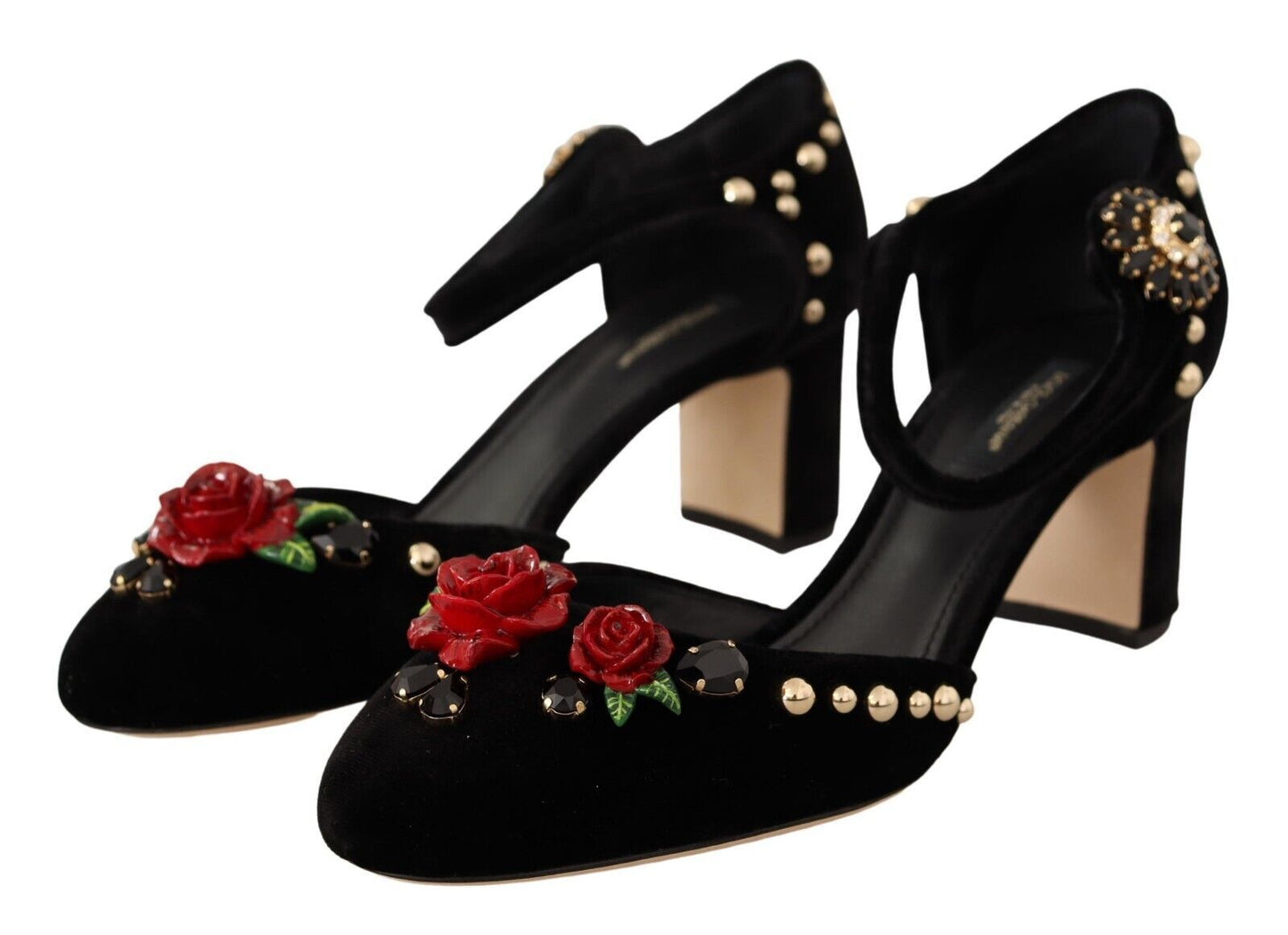 Dolce & Gabbana Black Velvet Roses Sangle Pompe de sangle