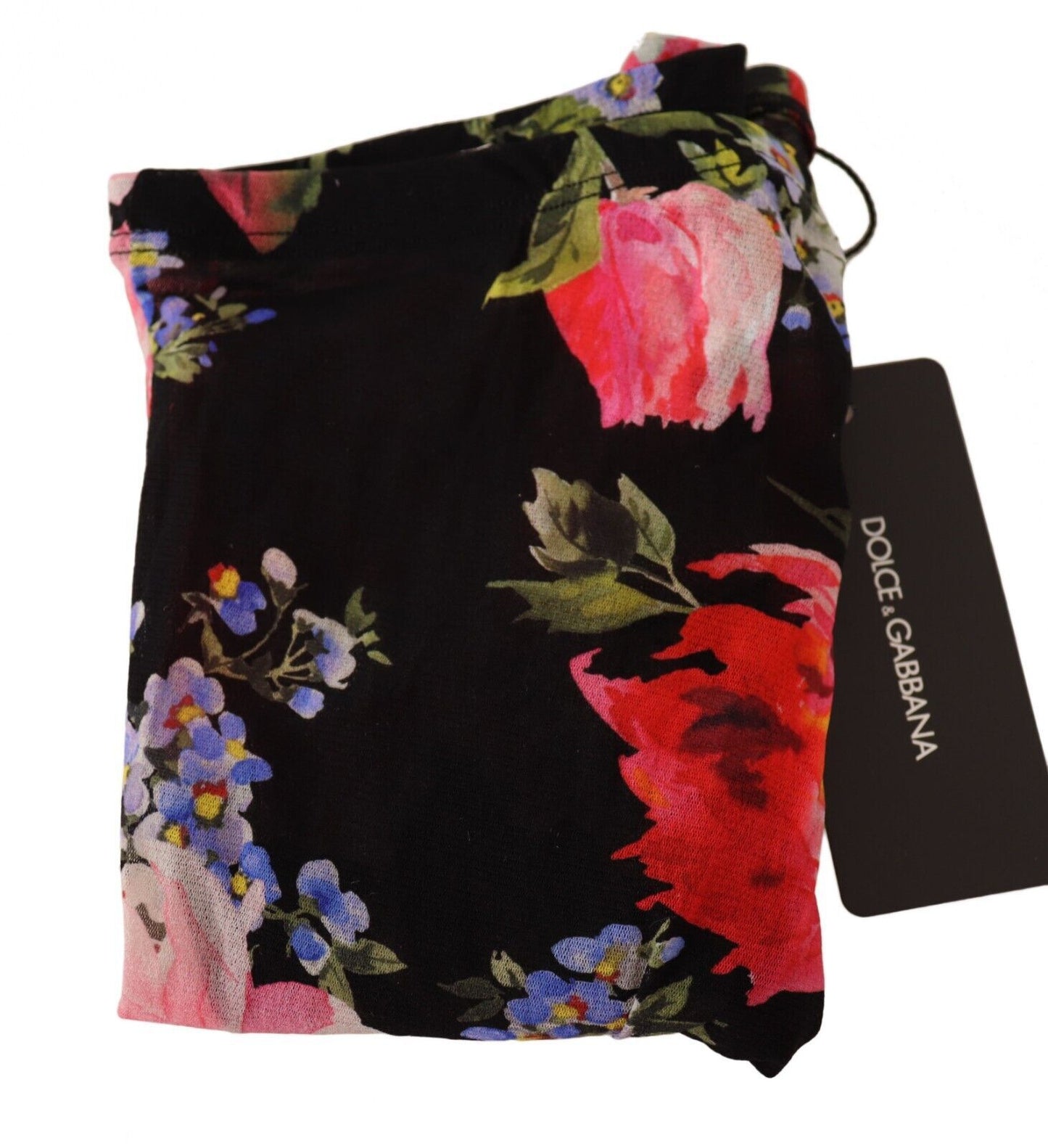 Dolce & Gabbana Black Floral Print Torshs Nylon Stocks