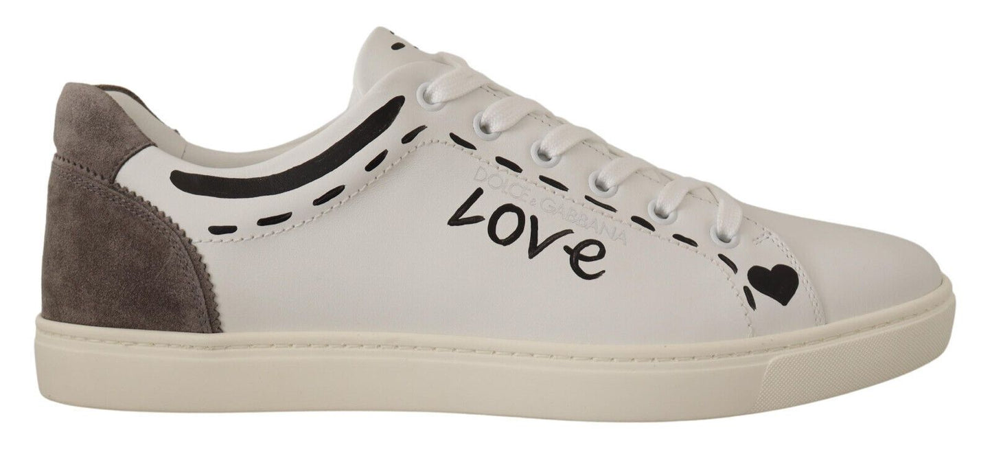 Dolce & gabbana en cuir blanc gris amour baskets décontractées chaussures