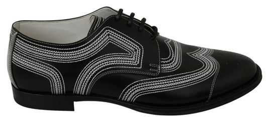 Dolce & Gabbana in pelle nera derby scarpe in pizzo bianco formali