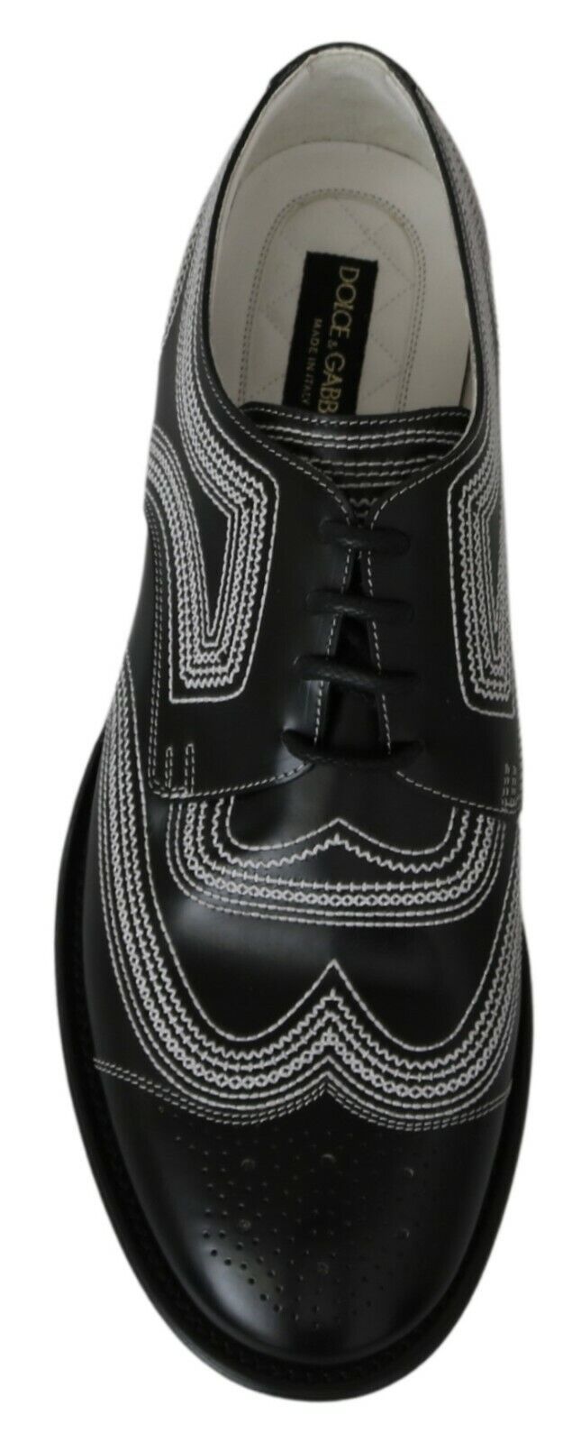 Dolce & Gabbana Black Leder Derby formelle weiße Spitzenschuhe