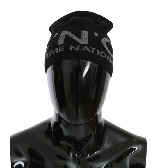 Costume National Beanie Black Black Wool Brand Hat di marca