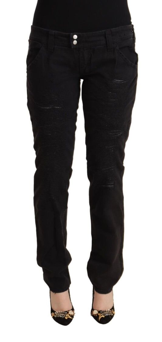 Zyklus schwarz Baumwolldelte niedrige Taille Slim Fit Denim Jeans