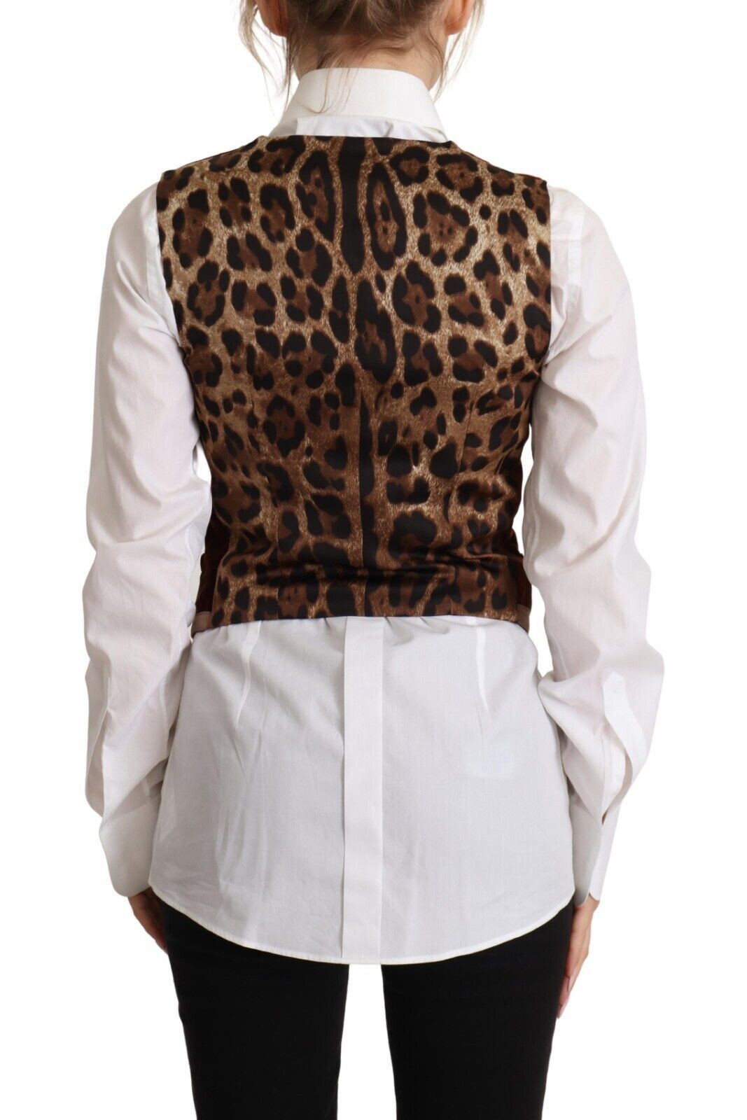 Dolce & Gabbana Brown Cordiroy Leopard V-Neck Sans manche