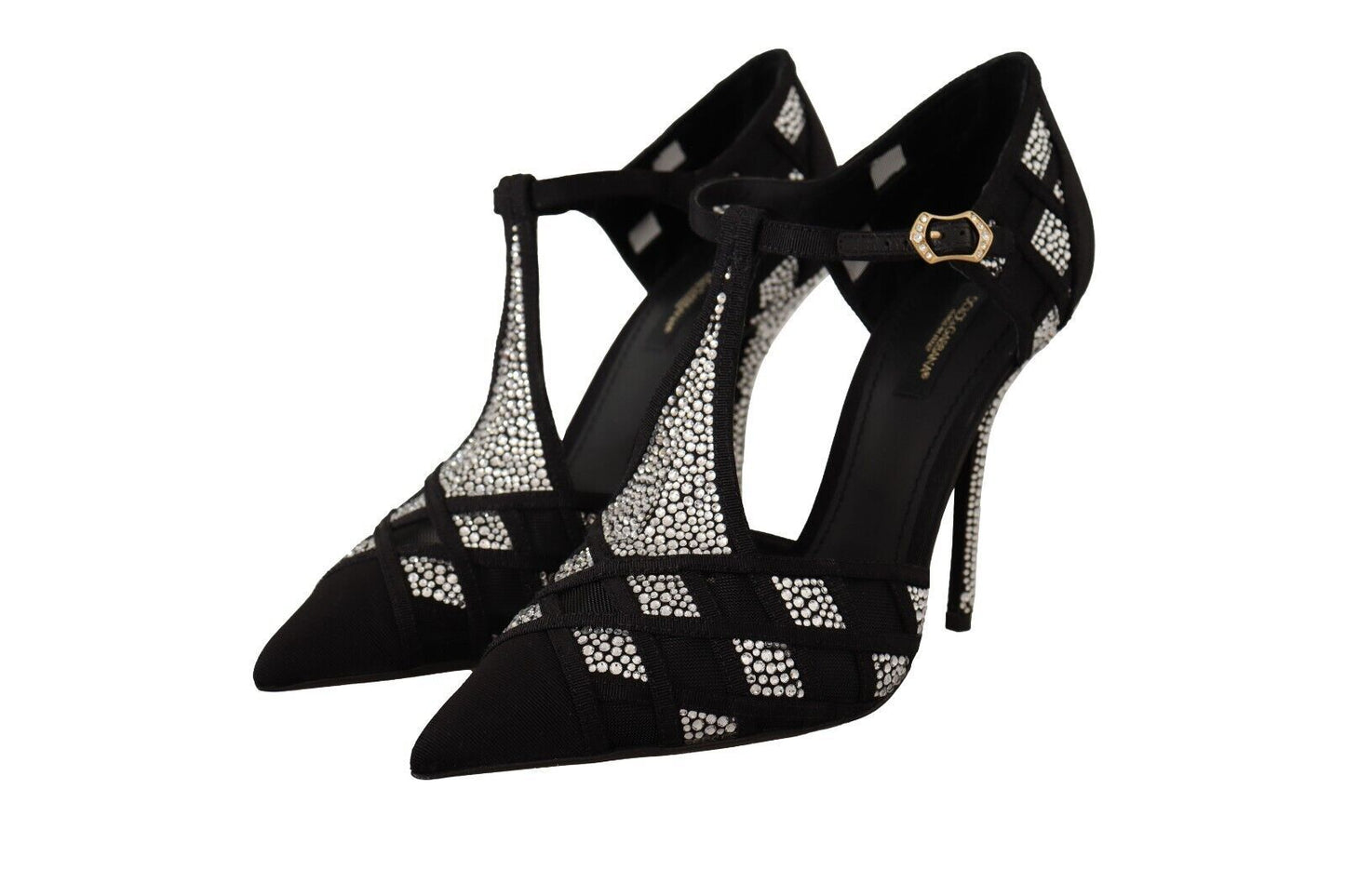 Dolce & Gabbana Black Crystals T-STrap talons pompes chaussures