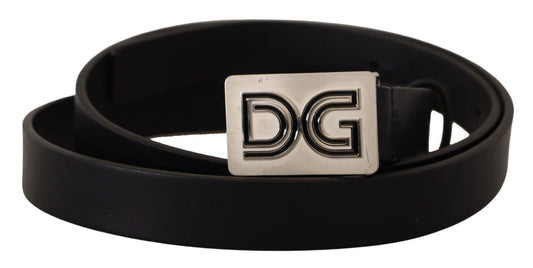 Dolce & Gabbana Black Leder Silber DG Logo Schnalle Gürtel