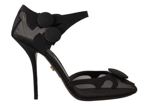 Dolce & Gabbana Black Mesh Ankle Cingle Stiletto Pumps Scarpe