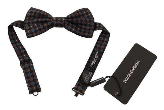 Dolce & Gabbana Schwarz gemusterte Seide Verstellbarer Nacken Papillon Fliege Krawatte