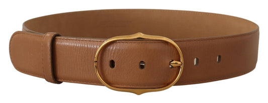 Cintura fibbia ovale in metallo dorato in pelle marrone Dolce & Gabbana