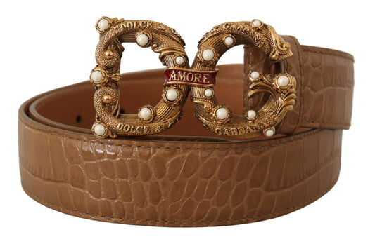 Dolce & Gabbana Brown Crocodile Modello in pelle Logo Amore Belt