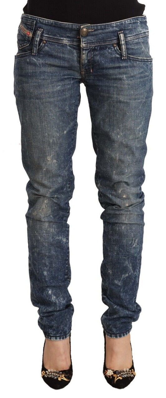 Jeans skinny in denim di cotone a bassa vita blu diesel
