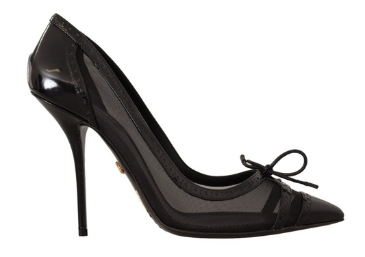 Dolce & Gabbana Black Mesh in pelle con tacchi a punta Pompe scarpe